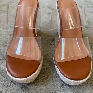 Clear Strap Tan Platform Sandals